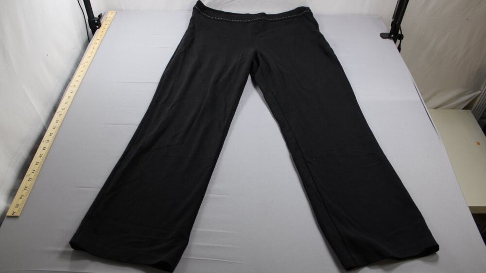 Merona Dress Pants Womens L Black Stretch Wide Leg Side Zip Pick Stitch